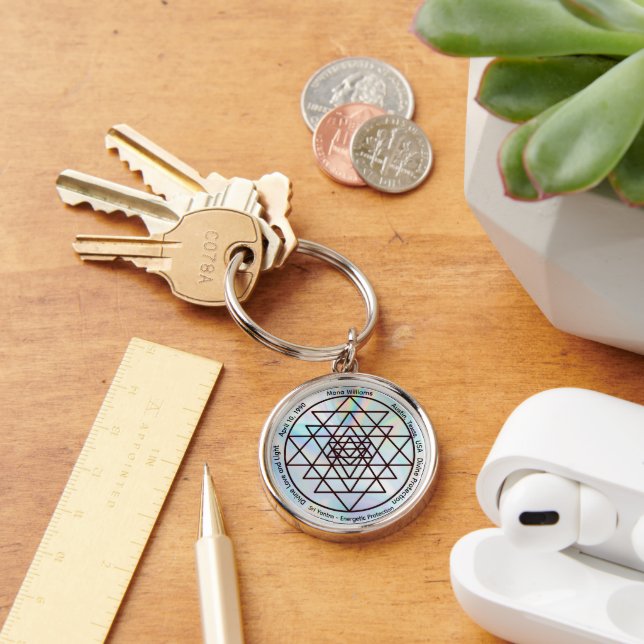 Chaveiro Sri Yantra – Talismã de Proteção Personalizável (Mesa)