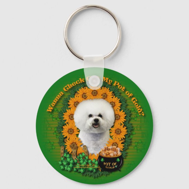 Chaveiro St. Patricks - Pote do Dourado - Bichon Frise (Frente)