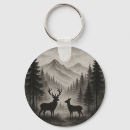 Chaveiro Stag and Doe in Misty Forest