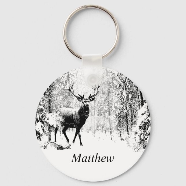 Chaveiro Stag Deer Winter Forest Natureza Animal (Frente)