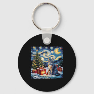 Chaveiro Starry Night Christmas Non-pedigreed Cat Van Gogh