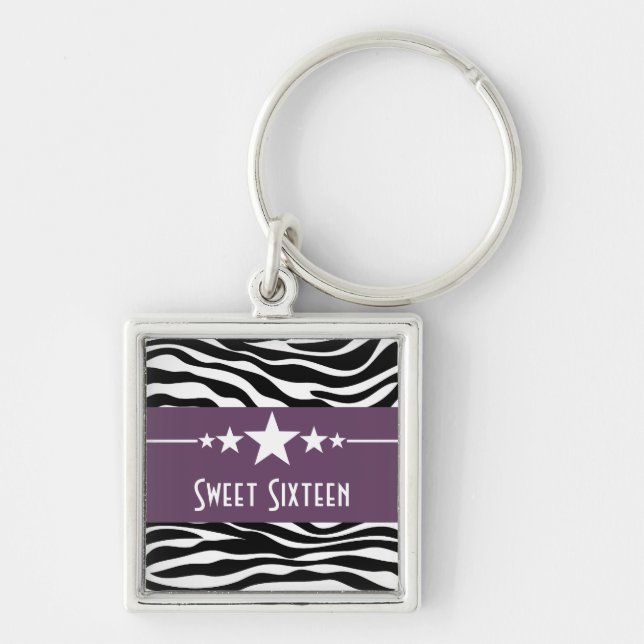 Chaveiro Stars Zebra Print Sweet 16 Chaveiro, Roxo (Frente)