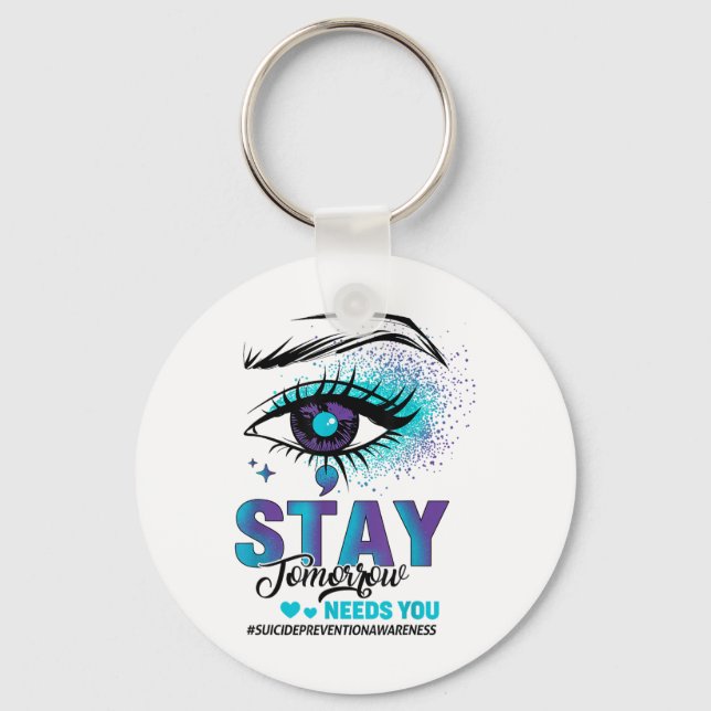 Chaveiro Stay Suicide Prevention Awareness Teal Purple Eye  (Frente)