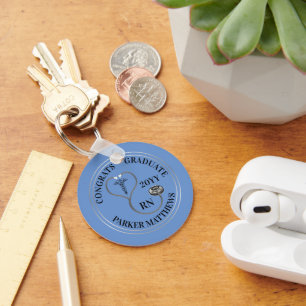 Chaveiro Stethoscope Caduceus RN Congrats Formando - Lt Azu