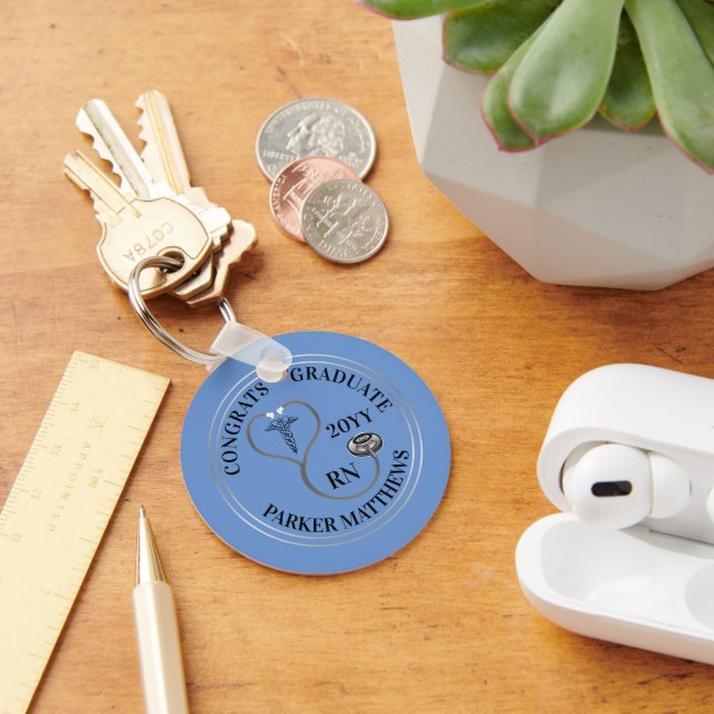Chaveiro Stethoscope Caduceus RN Congrats Formando - Lt Azu (Mesa)
