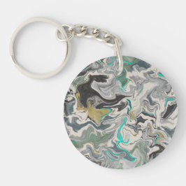 Chaveiro Stone Marbling with Turquoise Veins Acrylic Circle
