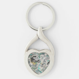 Chaveiro Stone Marbling with Turquoise Veins Heart