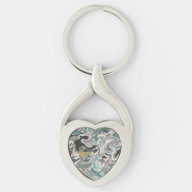 Chaveiro Stone Marbling with Turquoise Veins Heart (Frente)