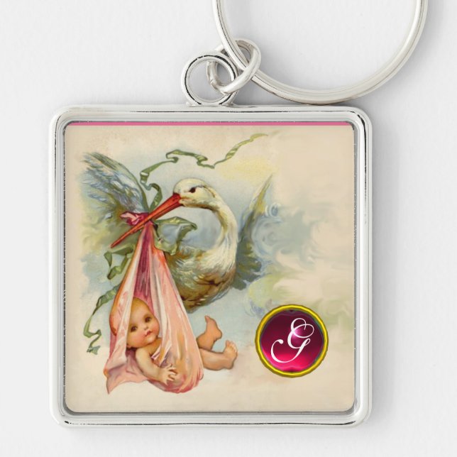 CHAVEIRO STORY BABY GIRL CHÁ GEM MONOGRAM (Frente)