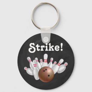 Chaveiro Strike! Bola de boliche laranja com cadeia de tecl