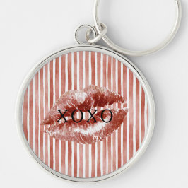 Chaveiro Stripes Red Lips Kiss XOXO