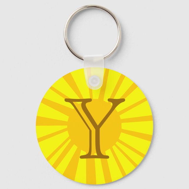 Chaveiro Sua Carta. Monograma de Raio Sol Amarelo Personali (Frente)