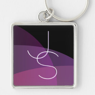 Chaveiro Suas iniciais sobrepostas Moderno roxo e rosa