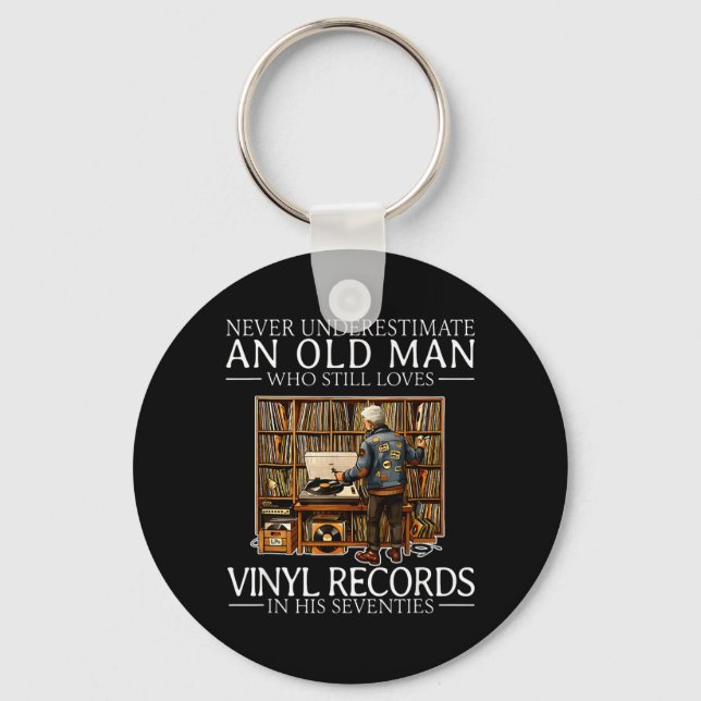 Chaveiro Subestimar um homem velho que ama discos de vinil (Frente)