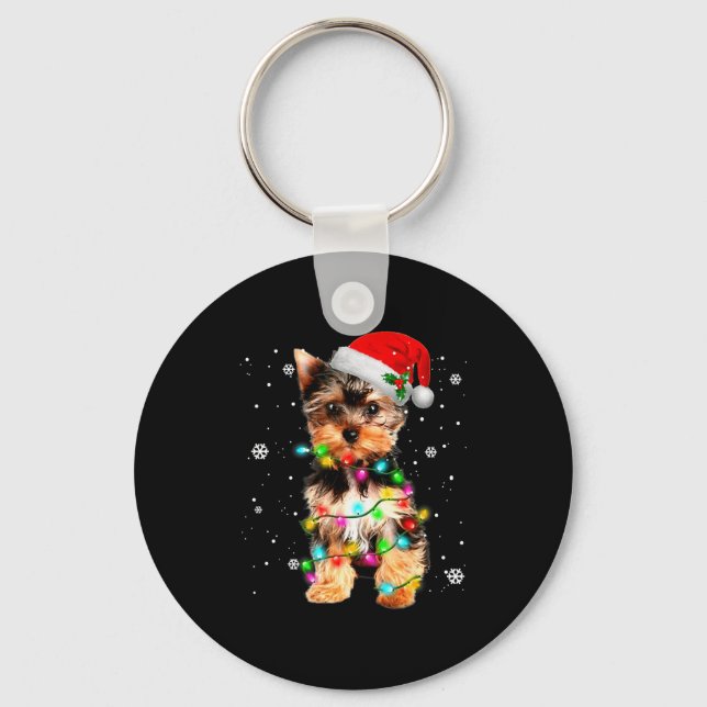 Chaveiro Suéter de Natal de árvore de cães Yorkie Xmas anim (Frente)