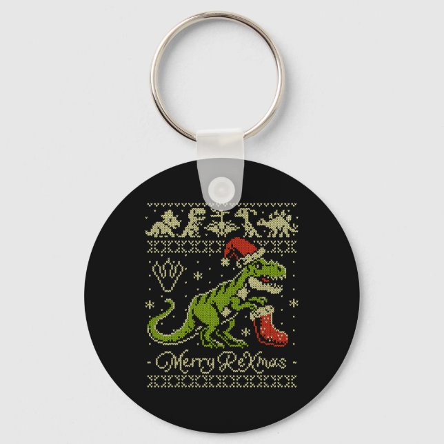 Chaveiro Suéter Feio de Natal de Dinossauro - Natal Diverti (Frente)