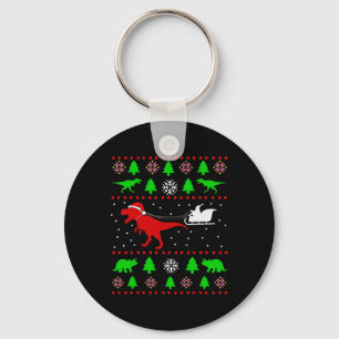 Chaveiro Suéter feio de Natal de dinossauro para adultos e 