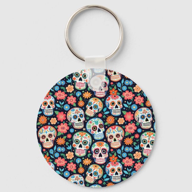 Chaveiro Sugar Skulls and Flowers (Frente)