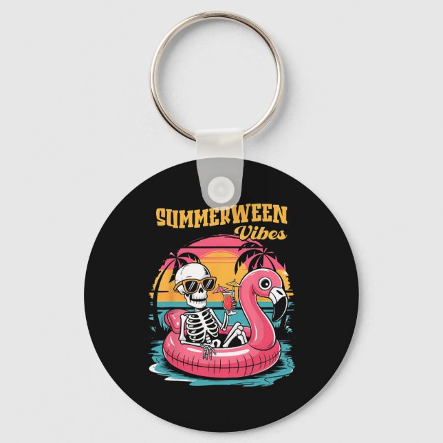 Chaveiro Summerween Vibes Skeleton Flamingo Spooky Hallowee (Frente)