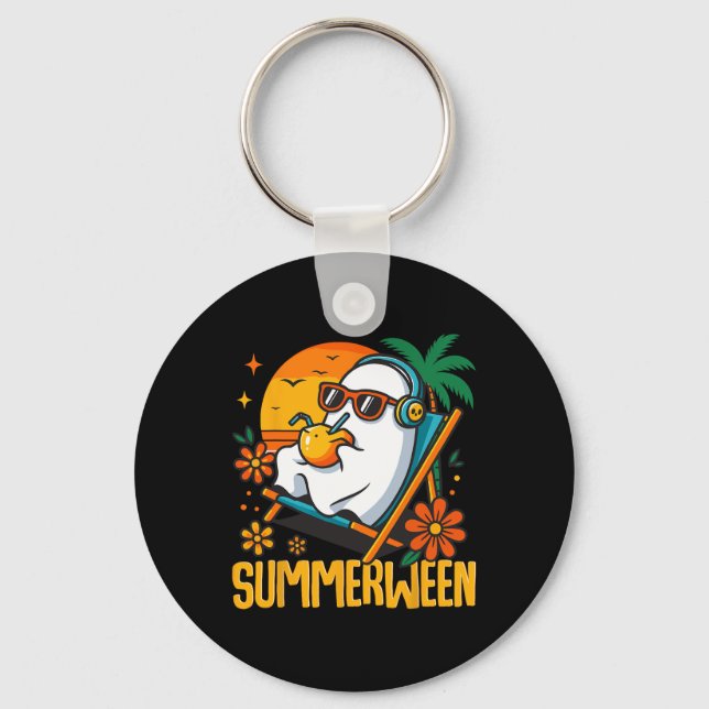 Chaveiro Summerwin Funny Ghost Halloween Summer Beach Vibe (Frente)