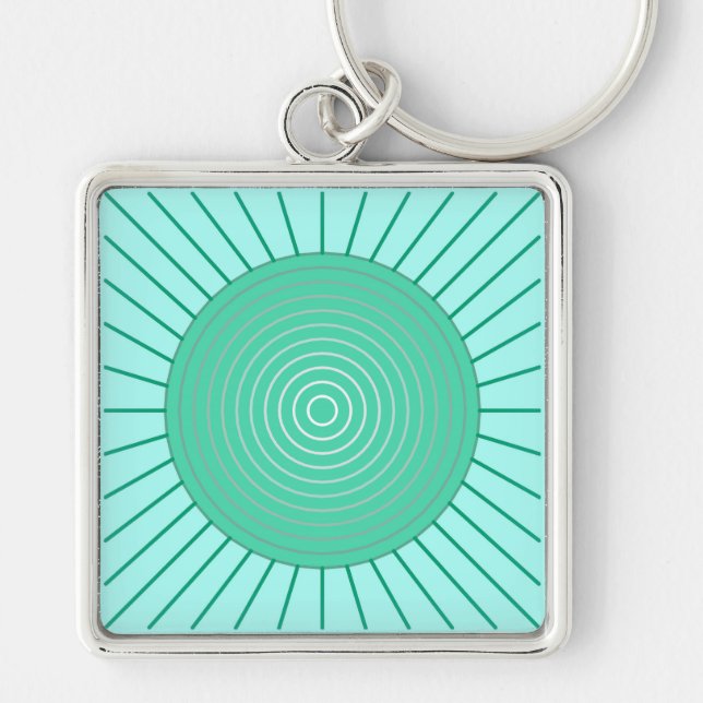 Chaveiro Sunburst Geométrico Moderno - Aqua e Seafoam Green (Frente)