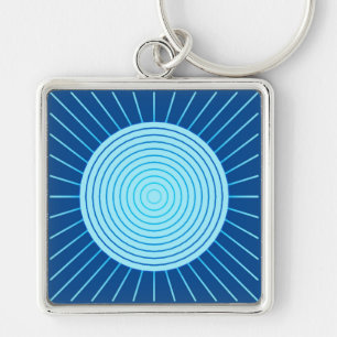 Chaveiro Sunburst geométrico moderno - azuis cobaltos e