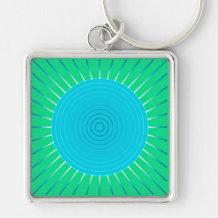 Chaveiro Sunburst Geométrico Moderno - Azul e Verde-Jade