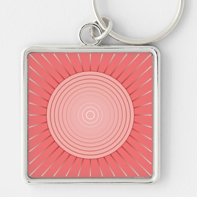 Chaveiro Sunburst Geométrico Moderno - Cor-de-rosa Profundo (Frente)