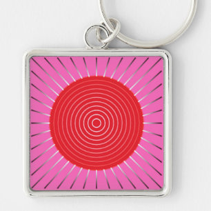 Chaveiro Sunburst Geométrico Moderno - Fuchsia e Vermelho