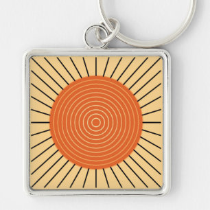 Chaveiro Sunburst Geométrico Moderno - Laranja Mandarim