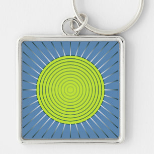 Chaveiro Sunburst Geométrico Moderno - Limão e Azul Denim