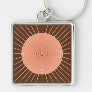 Chaveiro Sunburst Geométrico Moderno - Peach e Brown