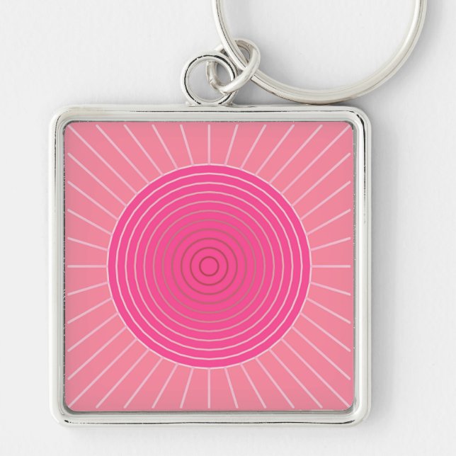 Chaveiro Sunburst Geométrico Moderno - Sombras Rosa-Coral (Frente)