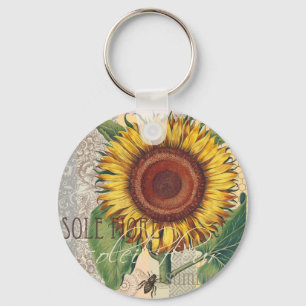 Chaveiro Sunflower Vintage Damask Flower Art