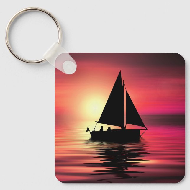 Chaveiro Sunset, Barco à vela no mar-39186 (Frente)