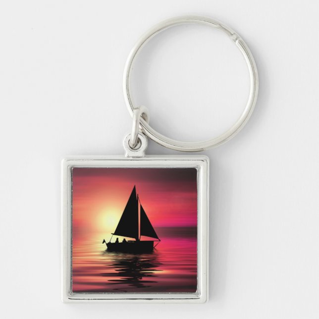 Chaveiro Sunset, Barco à vela no mar-39186 (Frente)