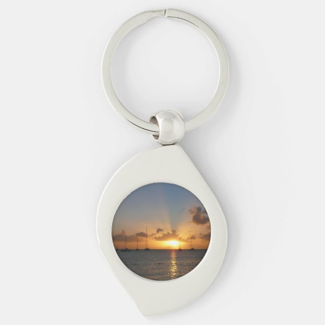 Chaveiro Sunset com Imagem de Paisagem Tropical de Barcos d (Frente)