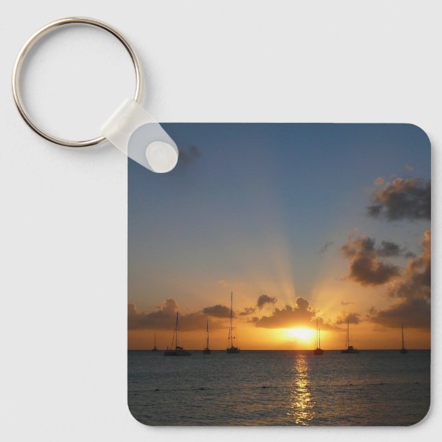 Chaveiro Sunset com Imagem de Paisagem Tropical de Barcos d (Frente)