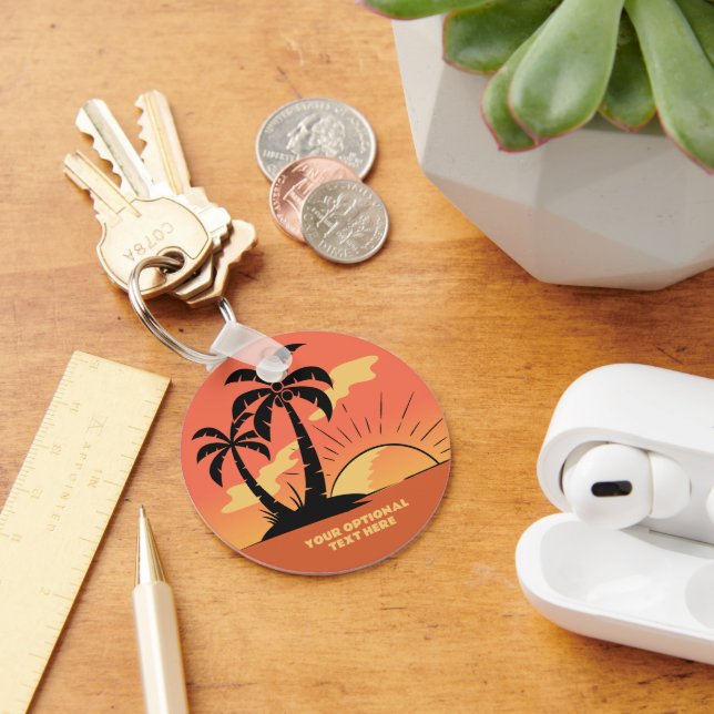 Chaveiro Sunset da Ilha Tropical de Texto Personalizado (Mesa)