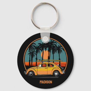 Chaveiro Sunset de Surfer Tropical de Texto Personalizado