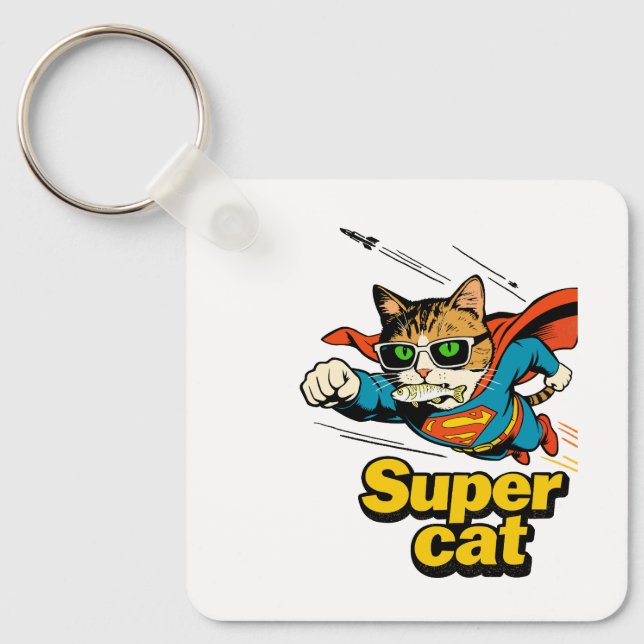 Chaveiro Super Gato Voando com Peixe  (Frente)