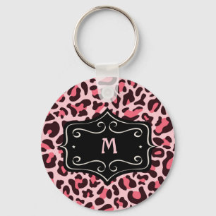 Chaveiro Super Legal Rosa Quente Preto Estampa de Leopardo 
