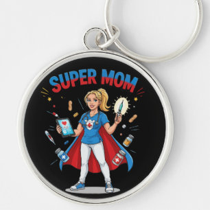 Chaveiro Super Mãe Enfermeira Super-Heroína Tipografia
