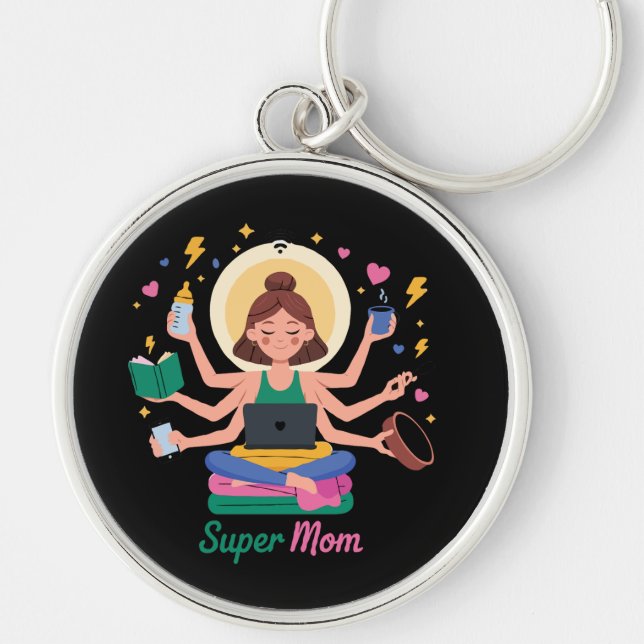 Chaveiro Super Mãe Multitarefa Gráfico do Dia das Mães (Frente)