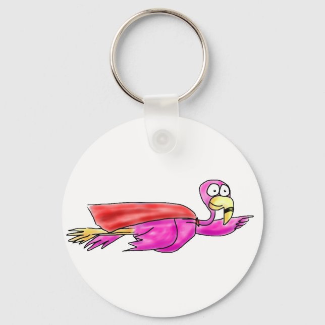 Chaveiro Super Pink Flamingo Fyling Cape Whimsics Art (Frente)