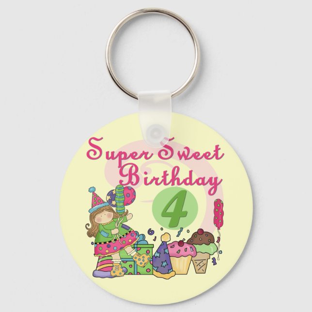 Chaveiro Super Sweet 4th Birthday T-shirts e presentes (Frente)