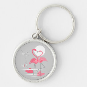 Chaveiro superior do amor do flamingo redondo