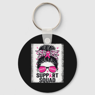 Chaveiro Suportar Cancer de Mama Cor-de-Rosa com Pedra Quad