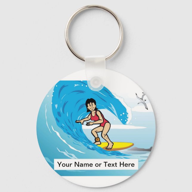 Chaveiro Surfer - Cartoon feminino: PrintedPerfection.com (Frente)