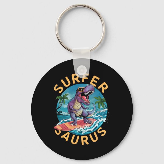 Chaveiro Surfista Saurus T-rex Dinossauros Surfando Cavalei (Frente)